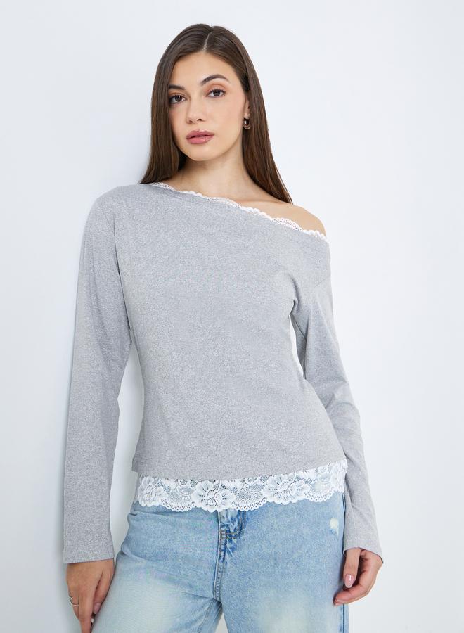 ستايلي بلوزة بأكمام طويلة وتفاصيل دانتيل - Image 1